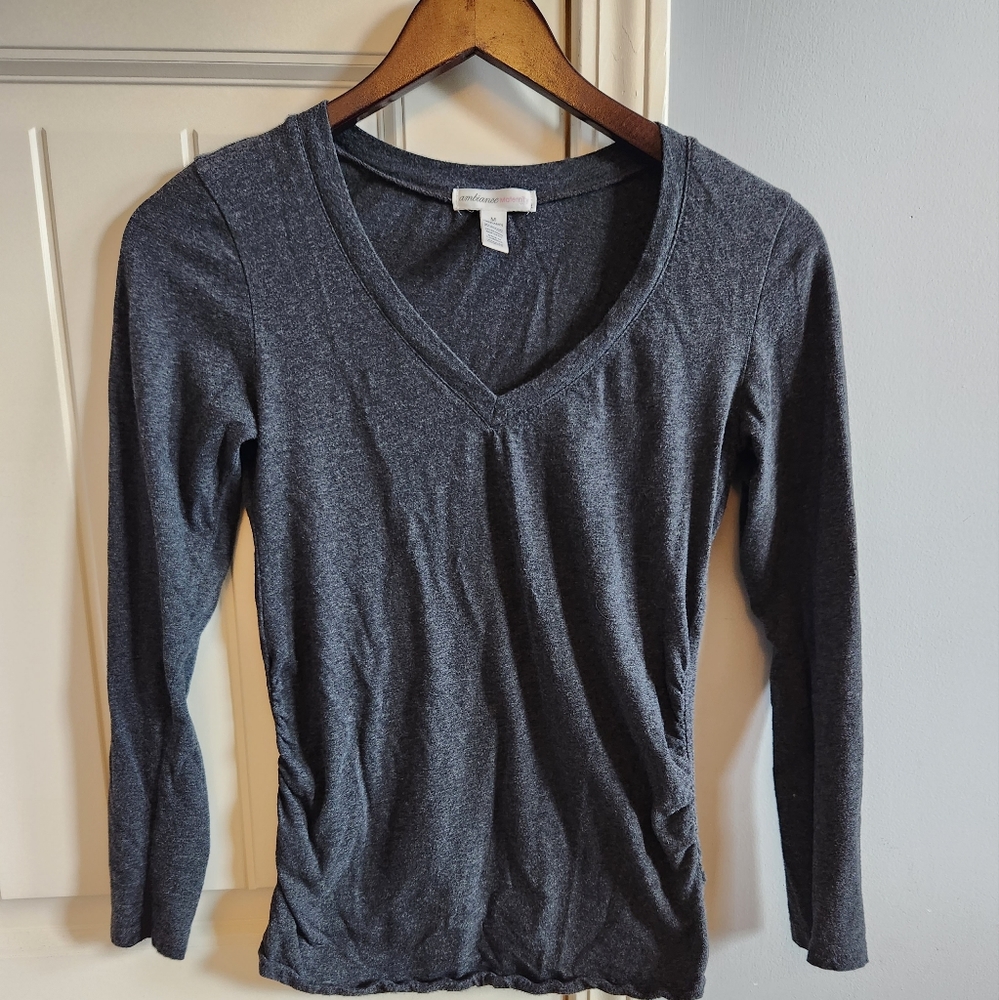 Ambiance Maternity Long Sleeve V-Neck Shirt Size Medium
